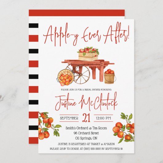 Invitation Apple-y toujours après ! Fête des mariées à thème  (Devant / Derrière)