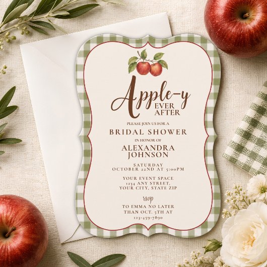 Invitation Appley Ever After Fête de Mariage Gingham Automne