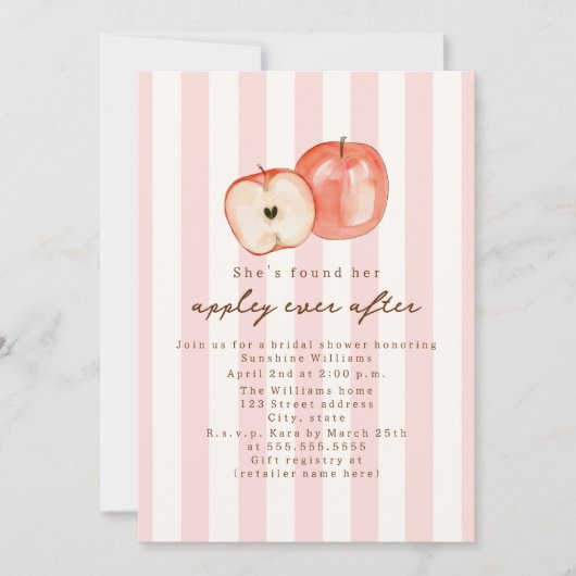 Invitation Appley Ever After Fête de Mariage Rose (Devant)
