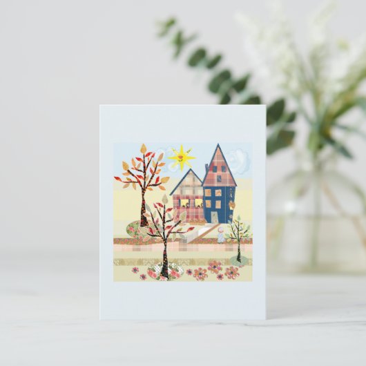 Invitation Applique, maisons, village (Debout devant)