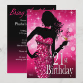 Invitation Apportez fuschia de l'anniversaire | d'étincelle (Devant / Derrière)