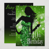 Invitation Apportez le vert de l'anniversaire | d'étincelle (Devant / Derrière)
