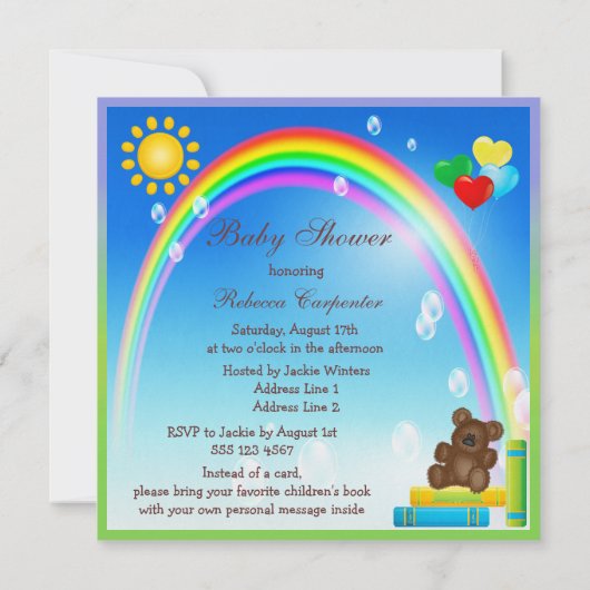 Invitation Apportez un baby shower d'abeille et d'arc-en-ciel (Dos)