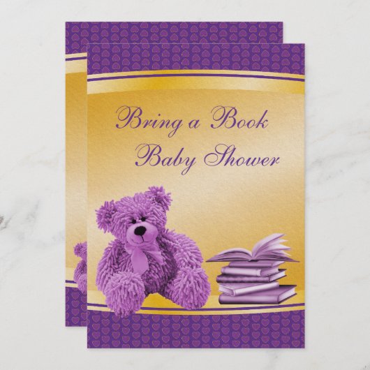 Invitation Apportez un Baby shower de livres en peluche et da (Devant / Derrière)