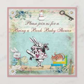 Invitation Apportez un livre Alice et le baby shower de chat