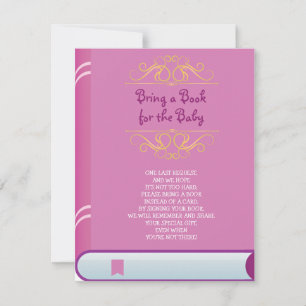 Invitation APPORTEZ UN LIVRE Pink Purple Baby shower Card