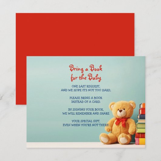 Invitation APPORTEZ UN LIVRE Teddy Bear Baby shower Card (Devant / Derrière)