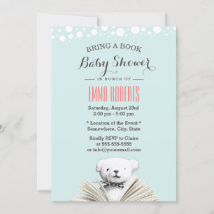 Invitation Apportez un livre Teddy Bear Baby Shower Invitatio
