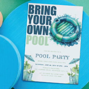 Invitation Apportez votre propre Pool Party Blue Turquoise