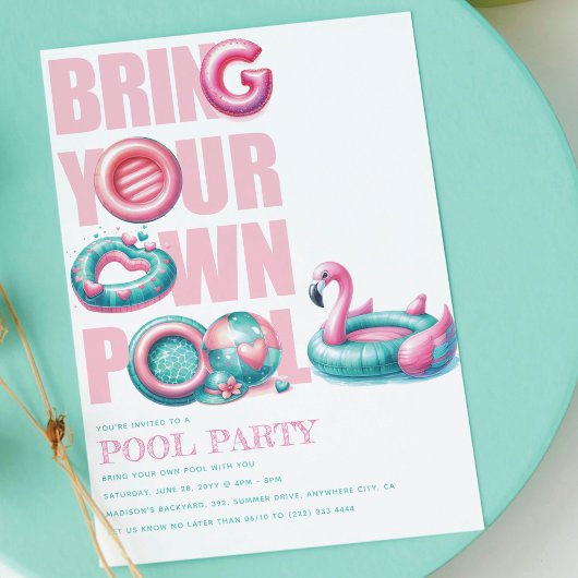 Invitation Apportez votre propre Pool Party Rose Turquoise