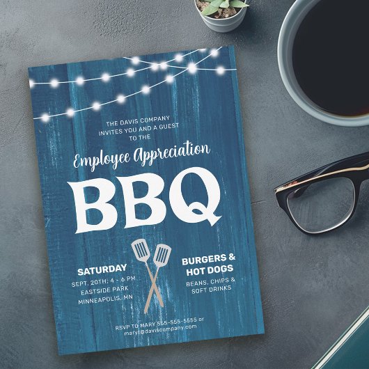 Invitation Appréciation des employés BBQ Rustique Blue Invita