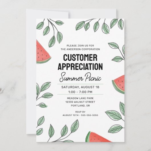Invitation Appréciation du client Pique-nique d'été (Devant)