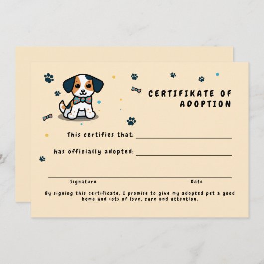 Invitation Approbation certifikate kawaii chiot (Devant / Derrière)