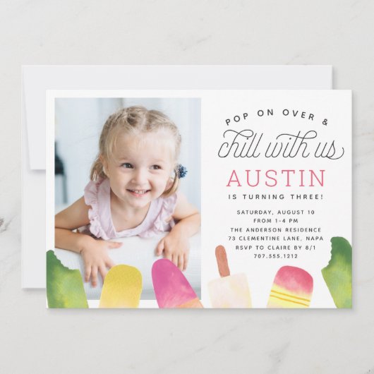 Invitation Appuyer sur | Photo Popsicle Anniversaire de enfan (Devant)