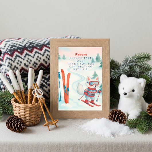 Invitation Après Bébé Ski Baby fox Favors Table Sign   