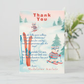 Invitation Après Bébé Ski baby Polar bear fox Thank You card (Debout devant)
