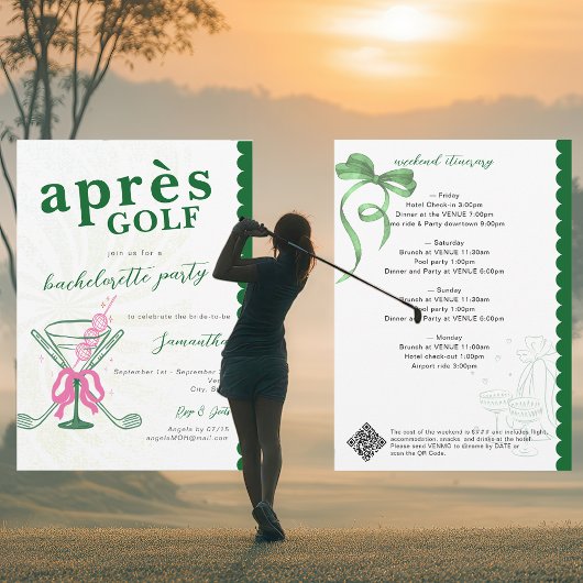 Invitation Aprés Golf Martini Coquette Arc Bow Fête de Bachel