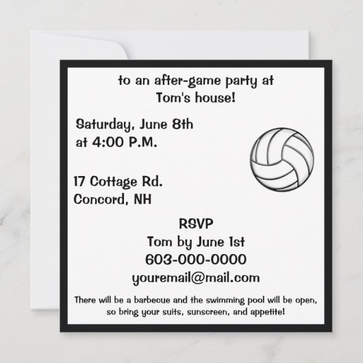 Invitation Après-Jeu de volley-ball (Dos)