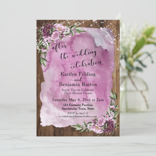 Invitation Après la célébration de mariage aquarelle rustique (Debout devant)