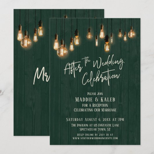 Invitation Après la célébration de mariage Bois vert et lumiè (Devant / Derrière)