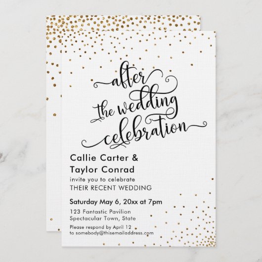 Invitation Après la célébration de mariage confettis dorés fa (Devant / Derrière)