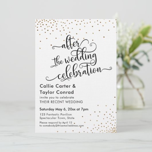 Invitation Après la célébration de mariage confettis dorés fa (Debout devant)