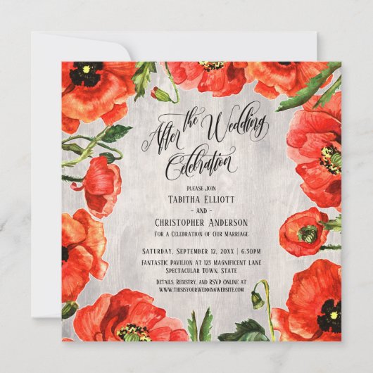 Invitation Après la célébration de mariage Coquelicots rouges (Devant)