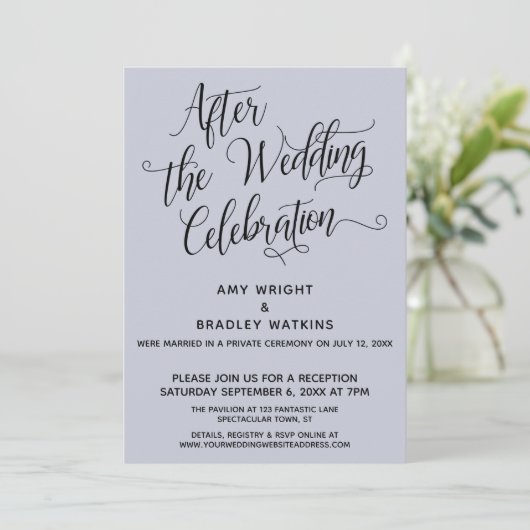 Invitation Après la célébration de mariage Élégant bleu pouss (Debout devant)