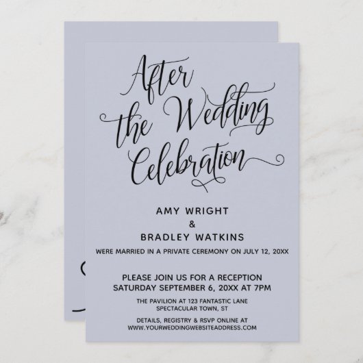 Invitation Après la célébration de mariage Élégant bleu pouss (Devant / Derrière)