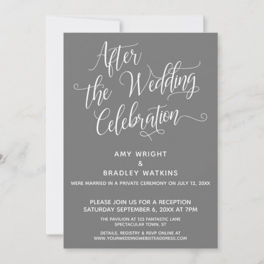 Invitation Après la célébration de mariage Élégant gris foncé (Devant)