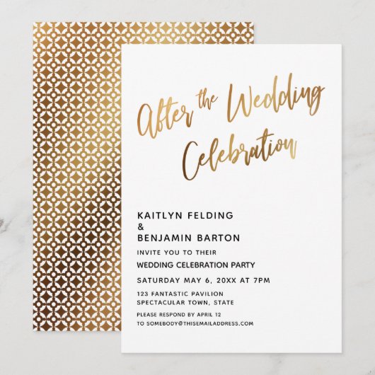 Invitation Après la Célébration de Mariage Réception Or (Devant / Derrière)