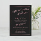 Invitation Après la célébration de mariage Rose Gold sur Noir (Debout devant)
