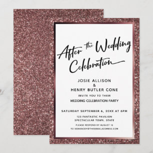 Invitation Après la célébration de mariage Rose Paillettes d'