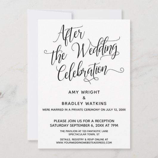 Invitation Après la Célébration de Mariage Script Élégant (Devant)
