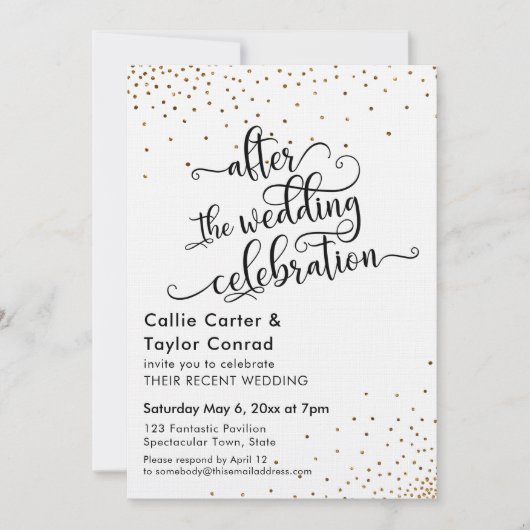 Invitation Après la Fête de Mariage Confettis Dorés Faux (Devant)