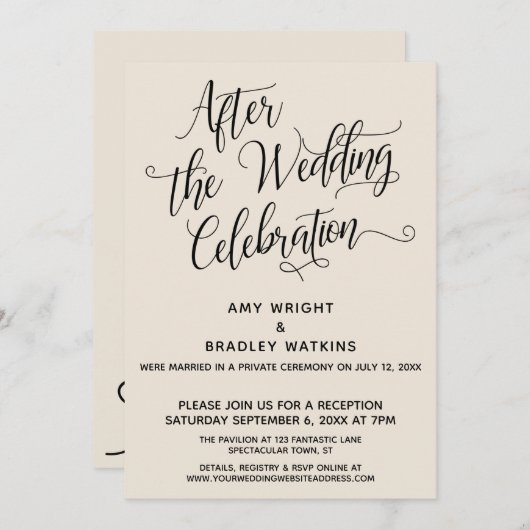 Invitation Après la fête du Mariage Elégant Script Cream (Devant / Derrière)