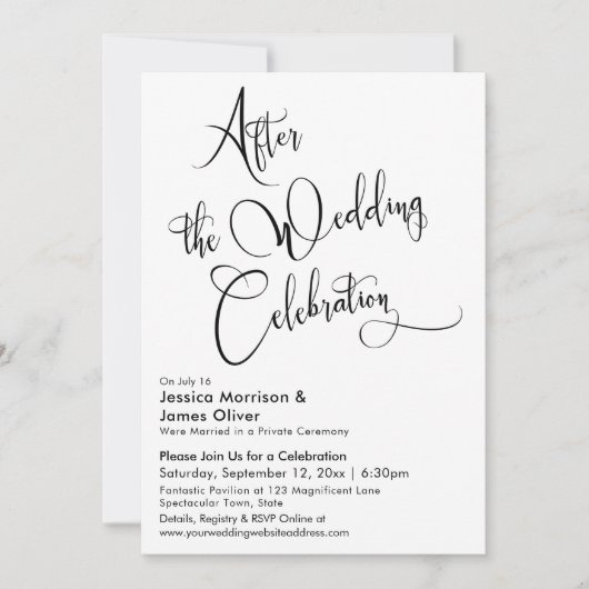 Invitation Après la fête du Mariage Script noir et blanc (Devant)