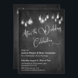 Invitation Après la fête Mariage Edison Lights Chalkboard<br><div class="desc">Cette carte d'invitation à la réception de mariage élégante et rustique présente un tableau en damier texturé arrière - plan des images superposées représentant des cordes de lumières vintages Edison en niveaux de gris. J'ai utilisé une police de caractères élaborée et moderne pour rendre des graphiques représentant les mots "Après...</div>