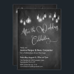 Invitation Après la fête Mariage Edison Lights Chalkboard<br><div class="desc">Cette carte d'invitation à la réception de mariage élégante et rustique présente un tableau en damier texturé arrière - plan des images superposées représentant des cordes de lumières vintages Edison en niveaux de gris. J'ai utilisé une police de caractères élaborée et moderne pour rendre des graphiques représentant les mots "Après...</div>