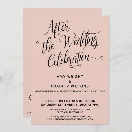 Invitation Après la fête Mariage Elégant rose pâle (Devant / Derrière)