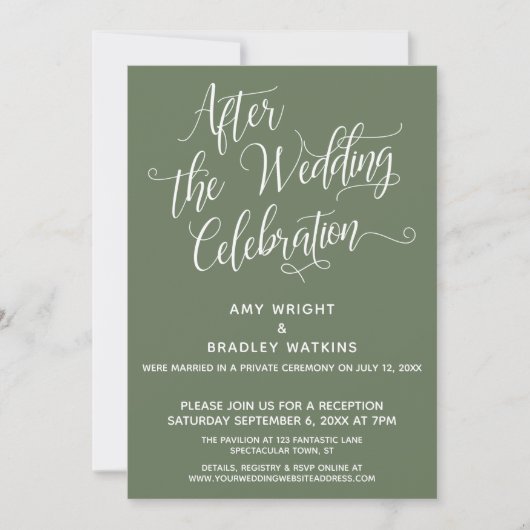 Invitation Après la fête Mariage Simple Elegant Olive (Devant)