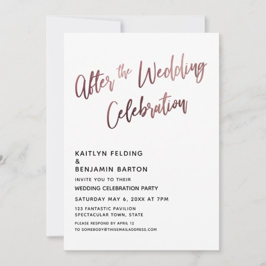 Invitation Après la réception Rose Gold de la célébration de (Devant)