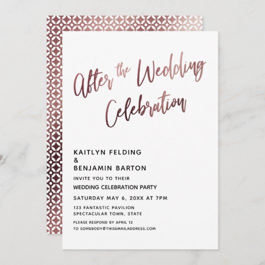 Invitation Après la réception Rose Gold de la célébration de (Devant / Derrière)