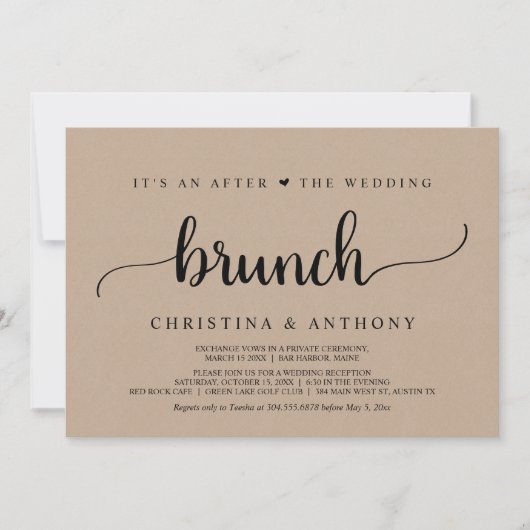 Invitation Après Le Brunch Mariage, Rustic Kraft Elopement (Devant)