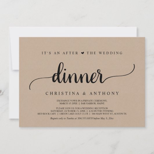 Invitation Après le dîner de mariage, épouse champêtre Kraft (Devant)