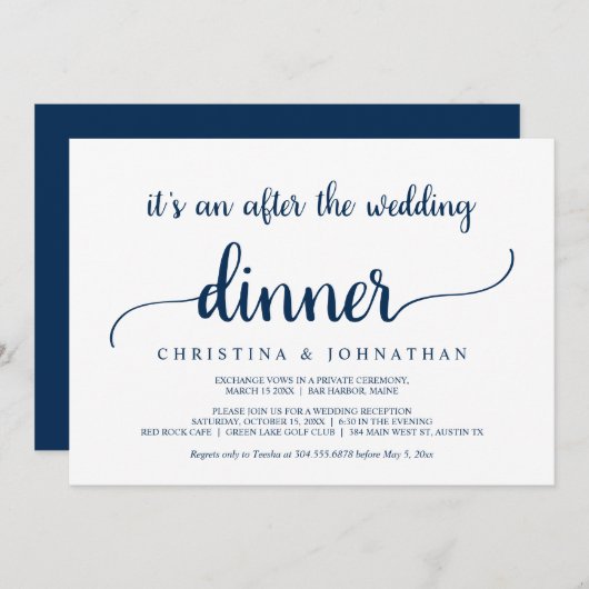 Invitation Après le dîner mariage, Moderne Rustique Elopement (Devant / Derrière)