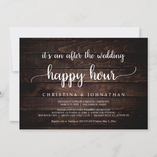 Invitation Après le Happy Hour de mariage, Élitisme Rustique (Devant)
