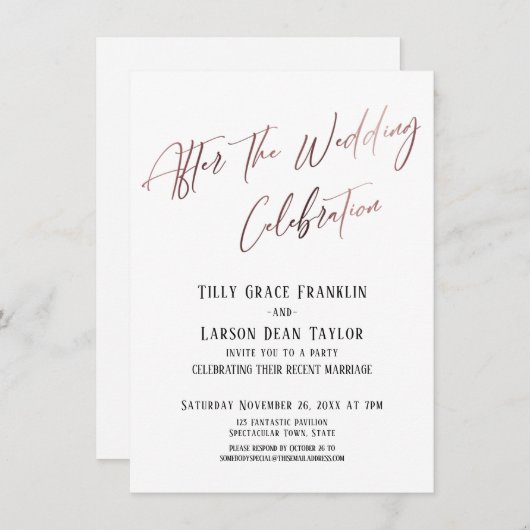Invitation Après le Mariage Célébration Lisse Or Élégant (Devant / Derrière)