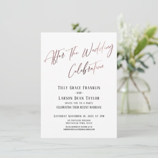 Invitation Après le Mariage Célébration Lisse Or Élégant (Debout devant)
