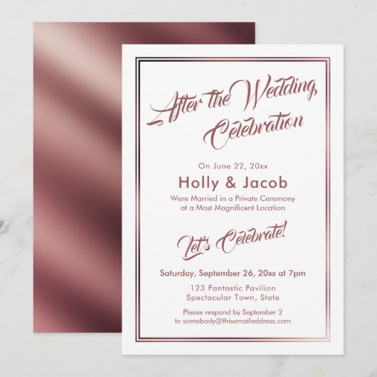 Invitation Après le Mariage Célébration Rose Gold sur Blanc (Devant / Derrière)